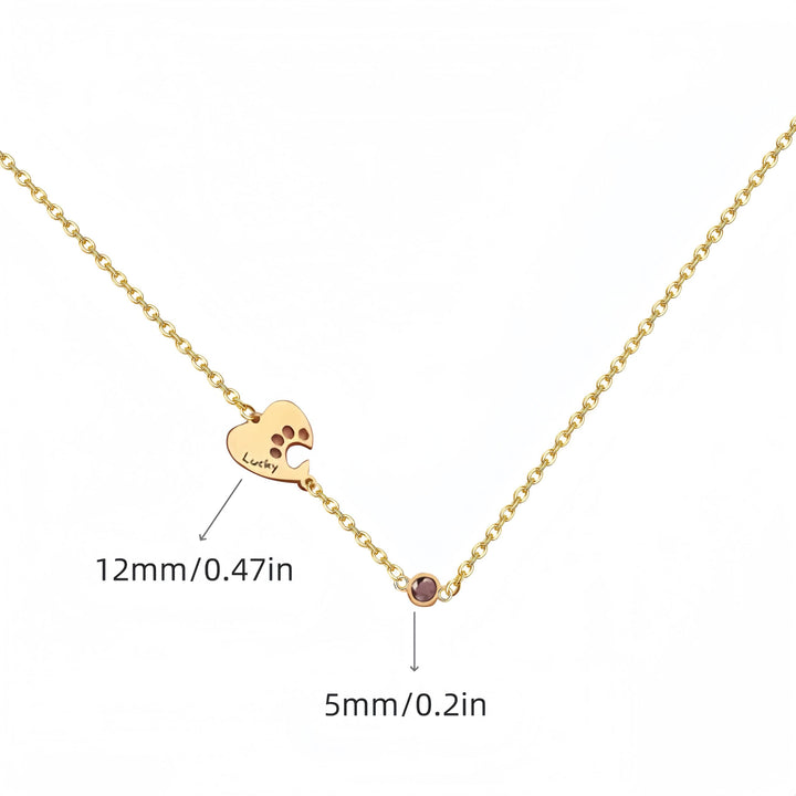 Collar personalizado Olivenorma con corazón hueco y piedra de nacimiento de pata de perro