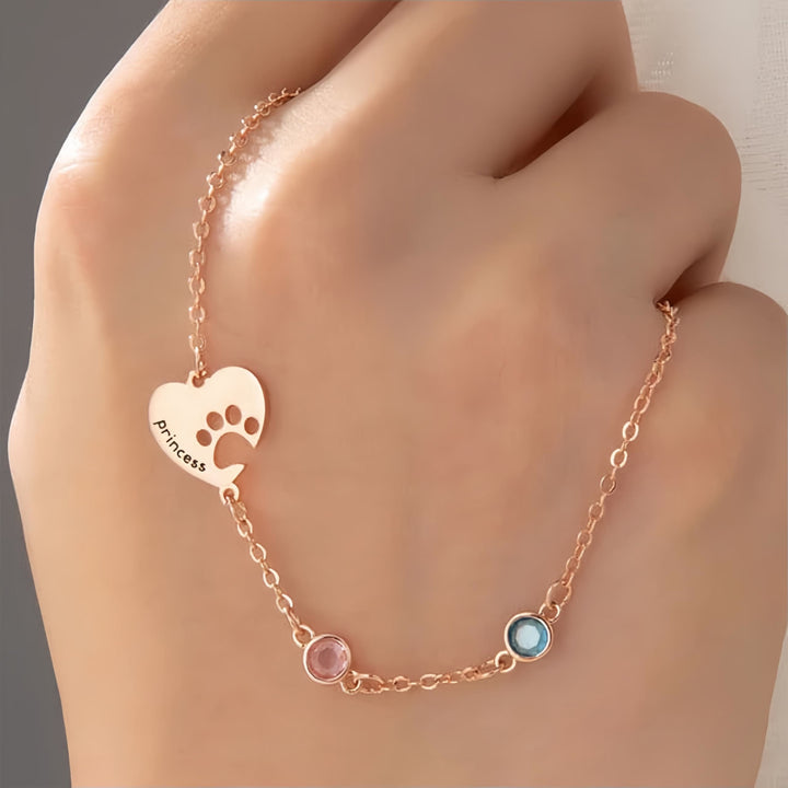Collar personalizado Olivenorma con corazón hueco y piedra de nacimiento de pata de perro