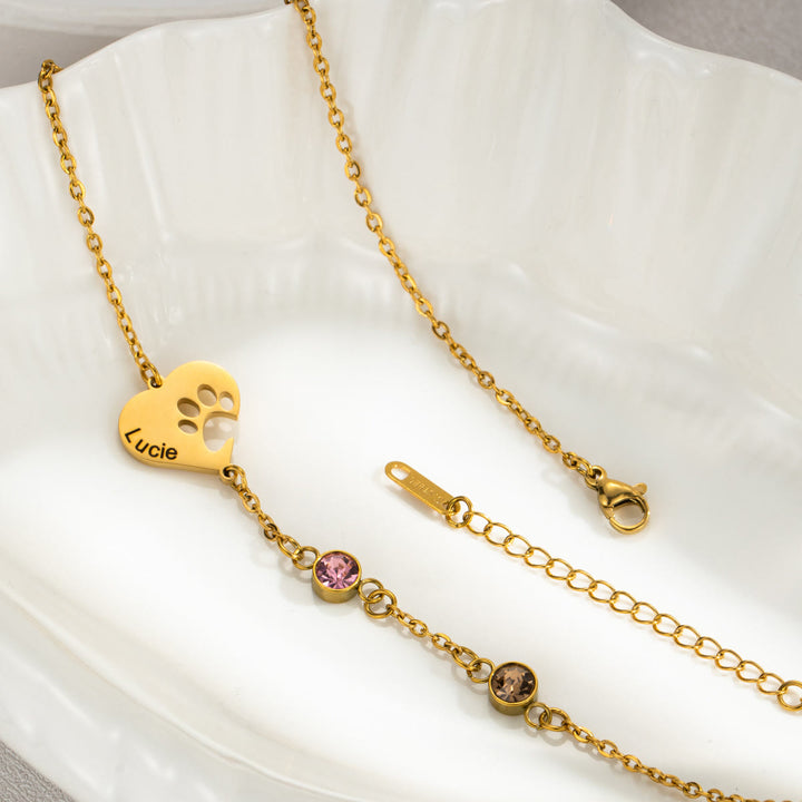 Collar personalizado Olivenorma con corazón hueco y piedra de nacimiento de pata de perro