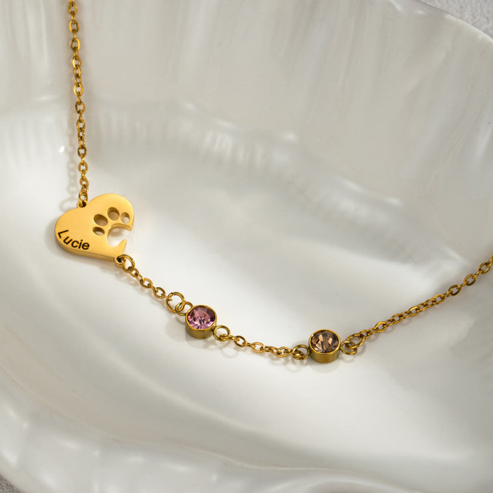 Collar personalizado Olivenorma con corazón hueco y piedra de nacimiento de pata de perro
