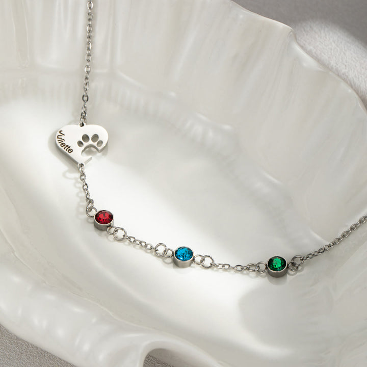 Collar personalizado Olivenorma con corazón hueco y piedra de nacimiento de pata de perro