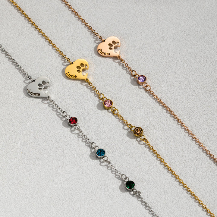 Collar personalizado Olivenorma con corazón hueco y piedra de nacimiento de pata de perro