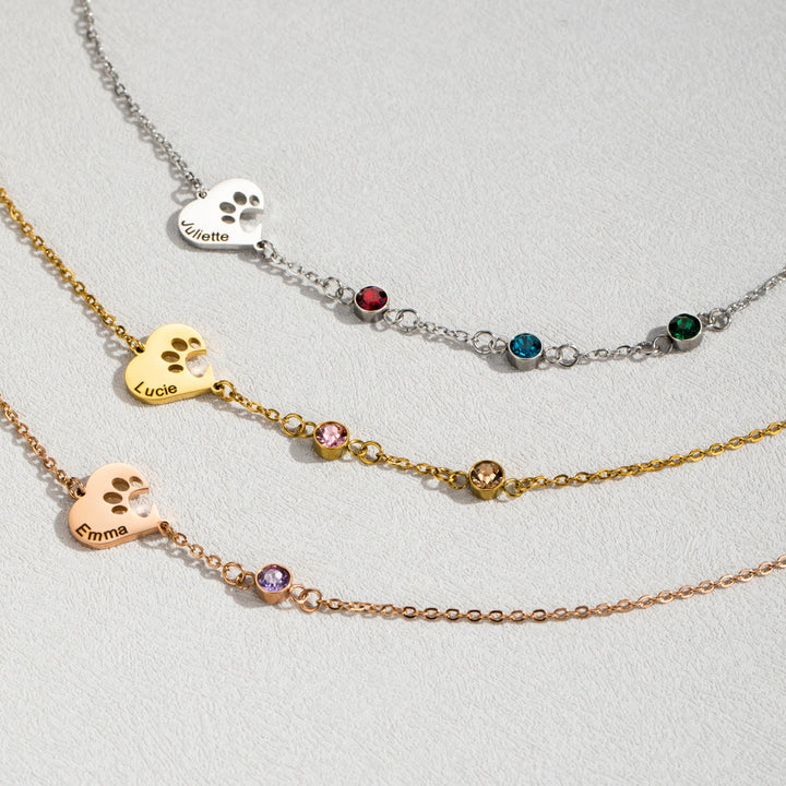 Collar personalizado Olivenorma con corazón hueco y piedra de nacimiento de pata de perro