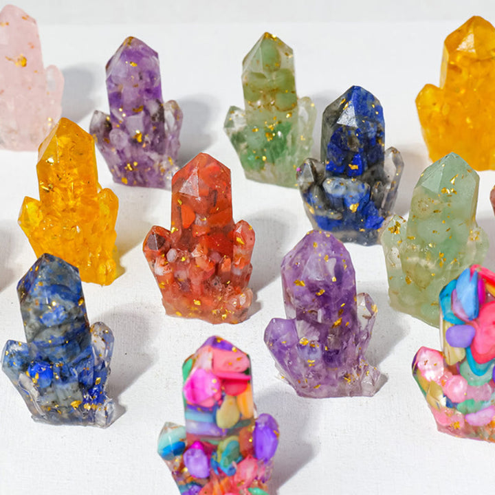 Piedra natural Olivenorma, grava, cristales epoxi, decoración de piedras preciosas