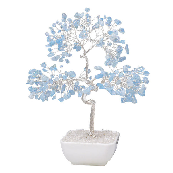 Árbol Feng Shui con base de cerámica de aguamarina natural de Olivenorma