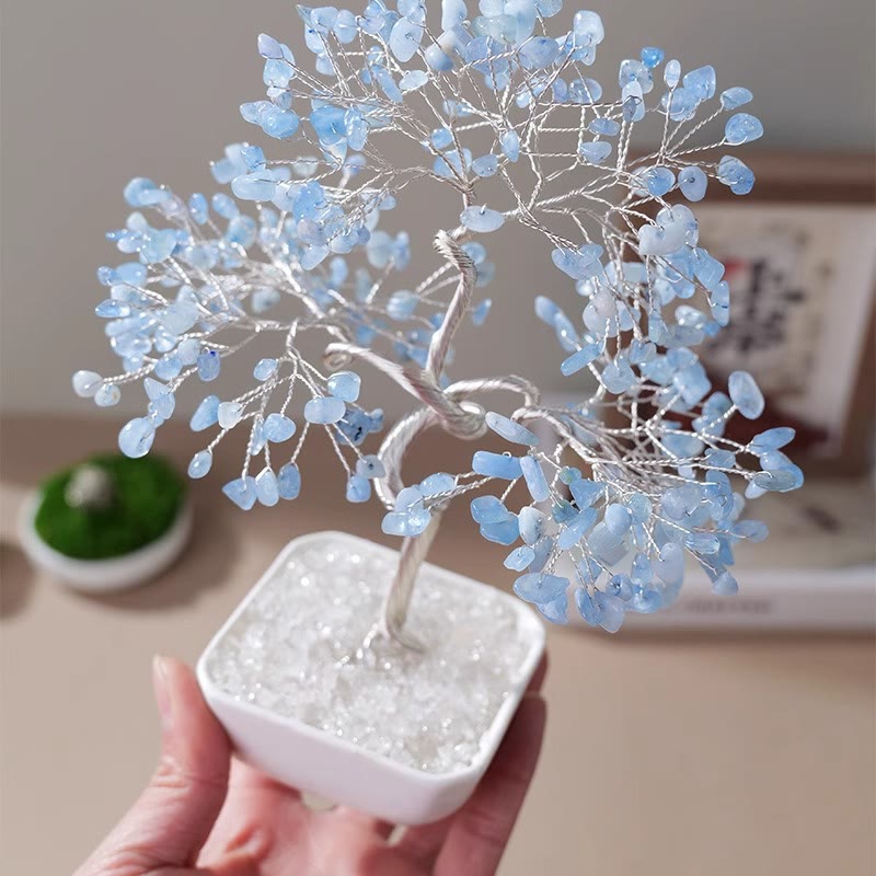 Árbol Feng Shui con base de cerámica de aguamarina natural de Olivenorma