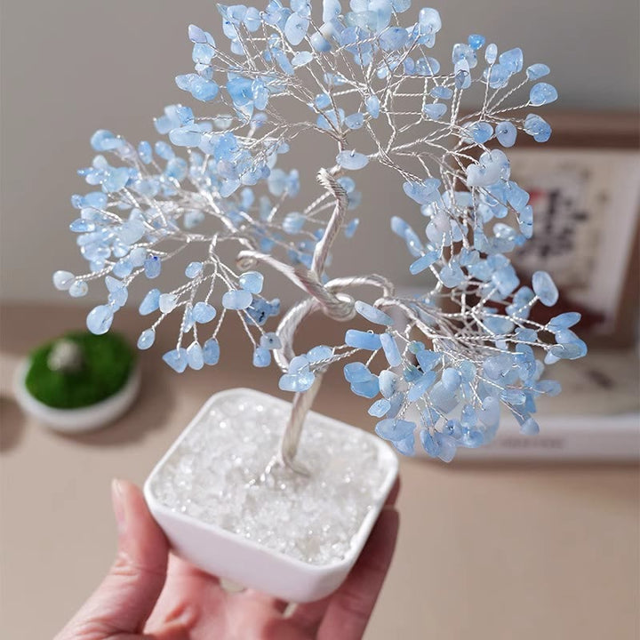 Árbol Feng Shui con base de cerámica de aguamarina natural de Olivenorma