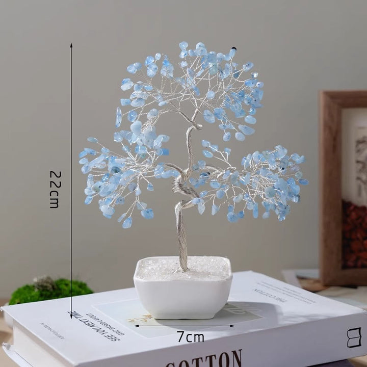 Árbol Feng Shui con base de cerámica de aguamarina natural de Olivenorma