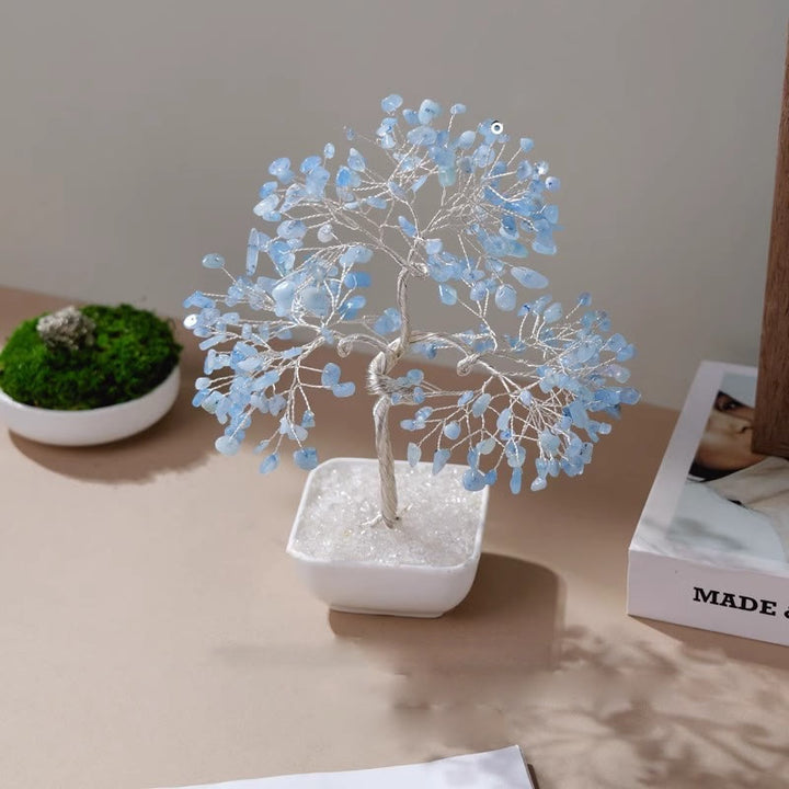 Árbol Feng Shui con base de cerámica de aguamarina natural de Olivenorma