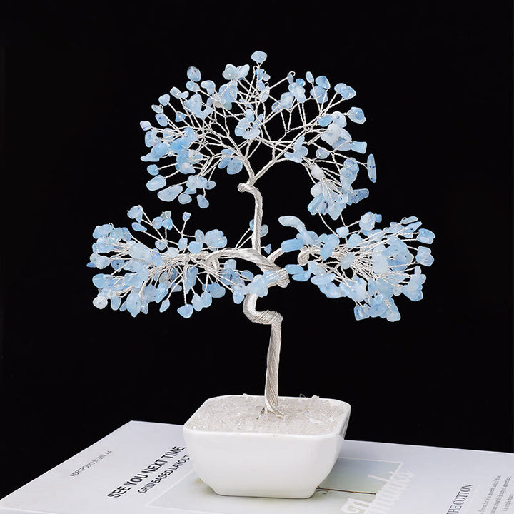 Árbol Feng Shui con base de cerámica de aguamarina natural de Olivenorma