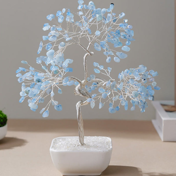 Árbol Feng Shui con base de cerámica de aguamarina natural de Olivenorma