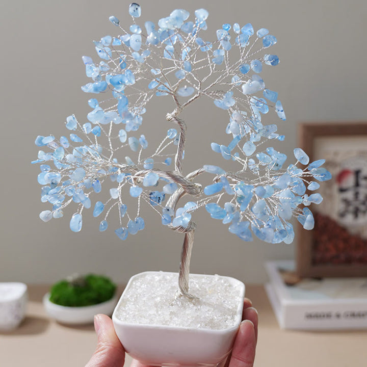 Árbol Feng Shui con base de cerámica de aguamarina natural de Olivenorma