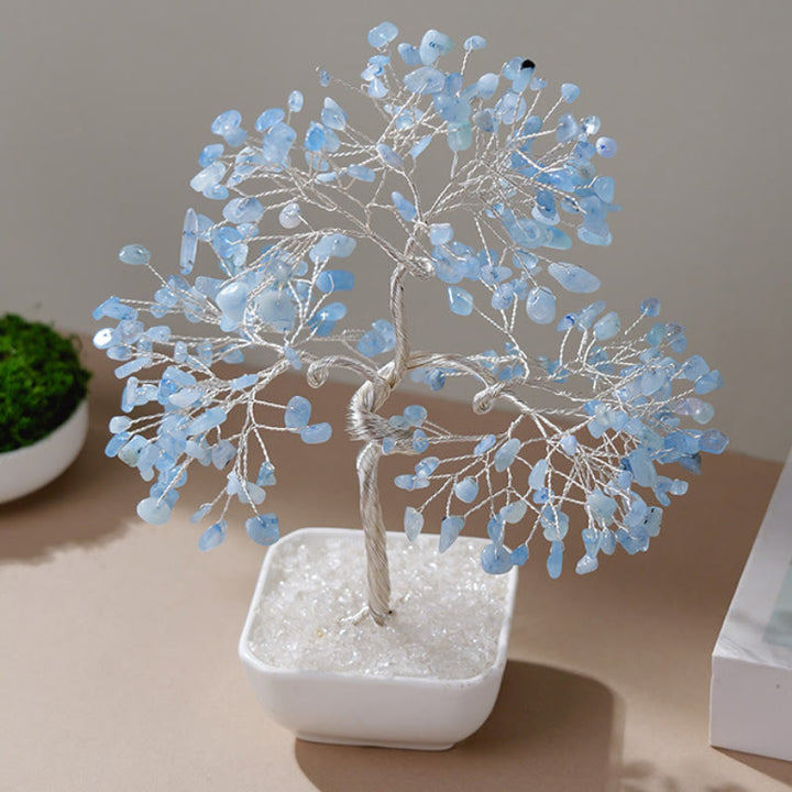 Árbol Feng Shui con base de cerámica de aguamarina natural de Olivenorma