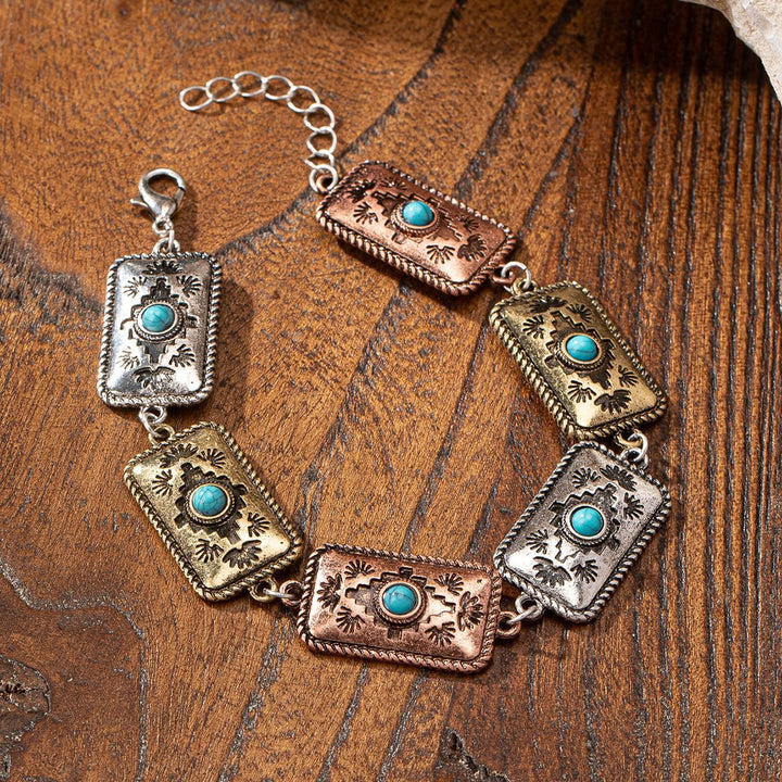 Pulsera de metal turquesa estilo bohemio Olivenorma