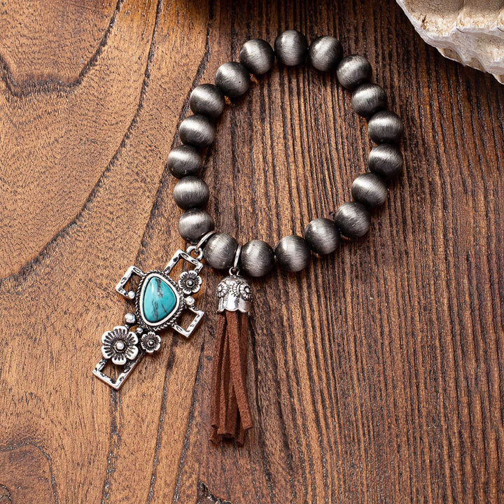 Pulsera Olivenorma estilo retro occidental con cuentas de cristal turquesa