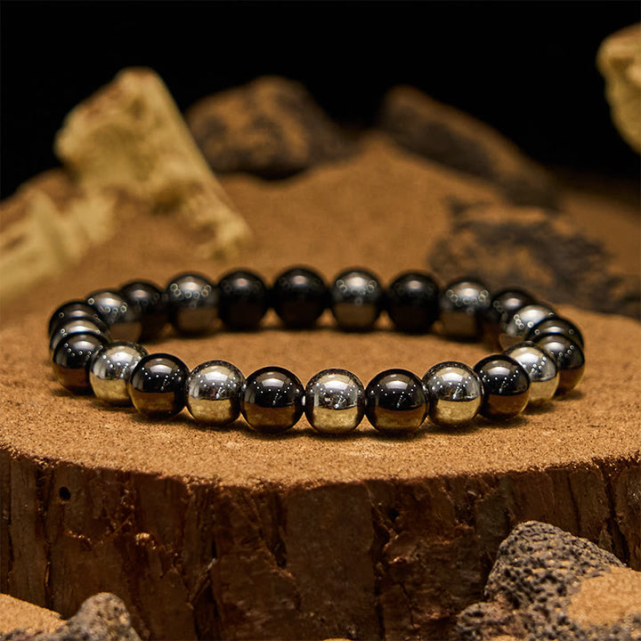 Pulsera Olivenorma de cuentas de obsidiana y hematita de 8 mm para hombre