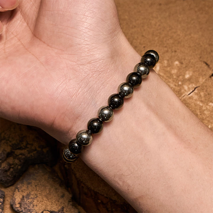 Pulsera Olivenorma de cuentas de obsidiana y hematita de 8 mm para hombre