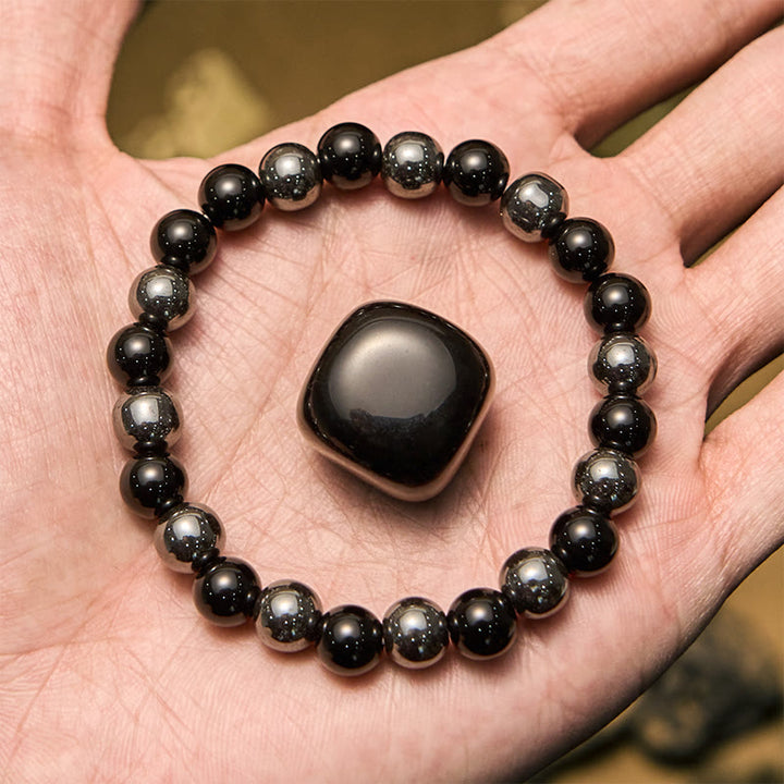 Pulsera Olivenorma de cuentas de obsidiana y hematita de 8 mm para hombre