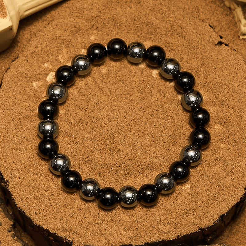 Pulsera Olivenorma de cuentas de obsidiana y hematita de 8 mm para hombre