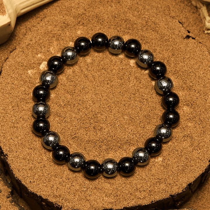 Pulsera Olivenorma de cuentas de obsidiana y hematita de 8 mm para hombre