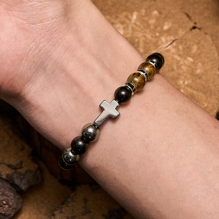 Pulsera Olivenorma de 8 mm con cuentas de hematita, obsidiana y ojo de tigre para hombre