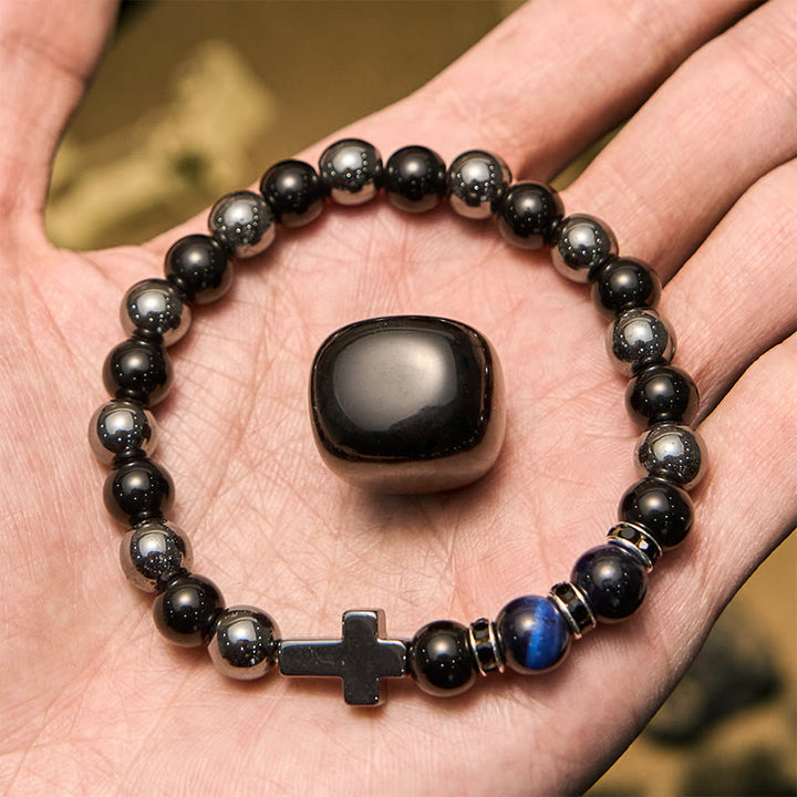 Pulsera Olivenorma de 8 mm con cuentas de hematita, obsidiana y ojo de tigre para hombre