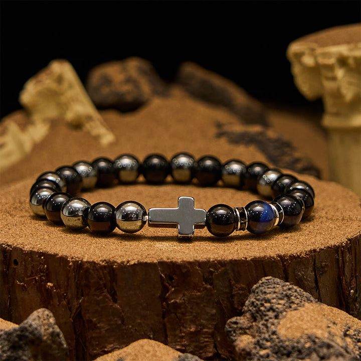 Pulsera Olivenorma de 8 mm con cuentas de hematita, obsidiana y ojo de tigre para hombre