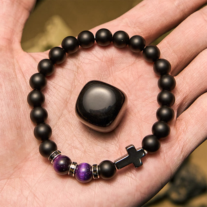 Pulsera Olivenorma de 8 mm con cuentas de hematita, obsidiana y ojo de tigre para hombre