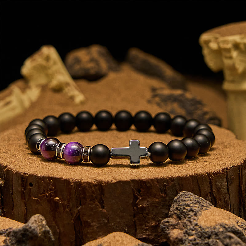 Pulsera Olivenorma de 8 mm con cuentas de hematita, obsidiana y ojo de tigre para hombre
