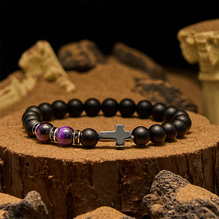 Pulsera Olivenorma de 8 mm con cuentas de hematita, obsidiana y ojo de tigre para hombre