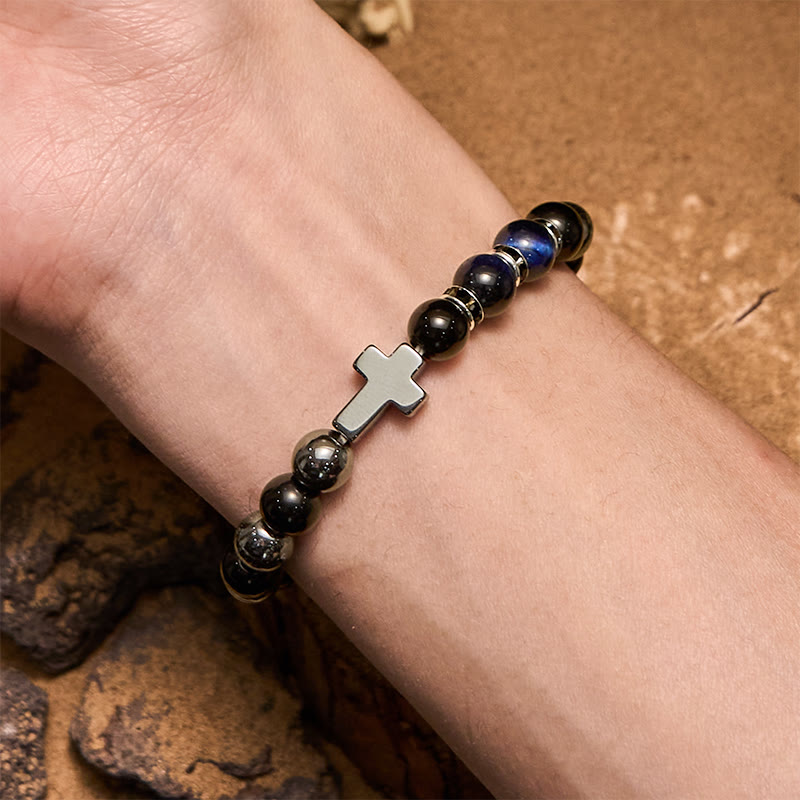Pulsera Olivenorma de 8 mm con cuentas de hematita, obsidiana y ojo de tigre para hombre