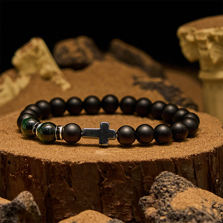 Pulsera Olivenorma de 8 mm con cuentas de hematita, obsidiana y ojo de tigre para hombre