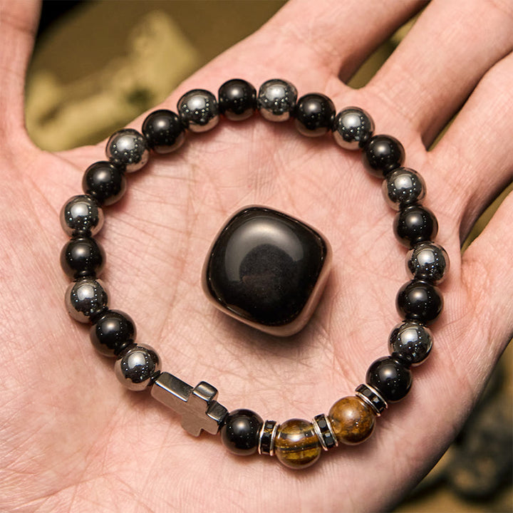 Pulsera Olivenorma de 8 mm con cuentas de hematita, obsidiana y ojo de tigre para hombre