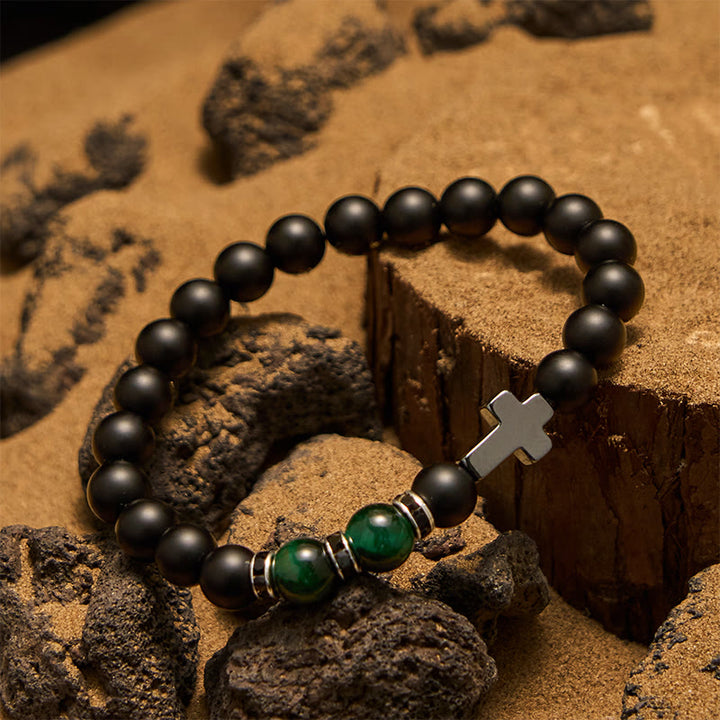 Pulsera Olivenorma de 8 mm con cuentas de hematita, obsidiana y ojo de tigre para hombre