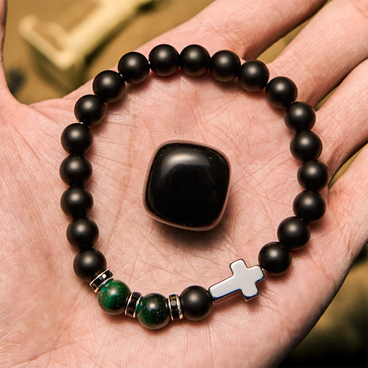 Pulsera Olivenorma de 8 mm con cuentas de hematita, obsidiana y ojo de tigre para hombre