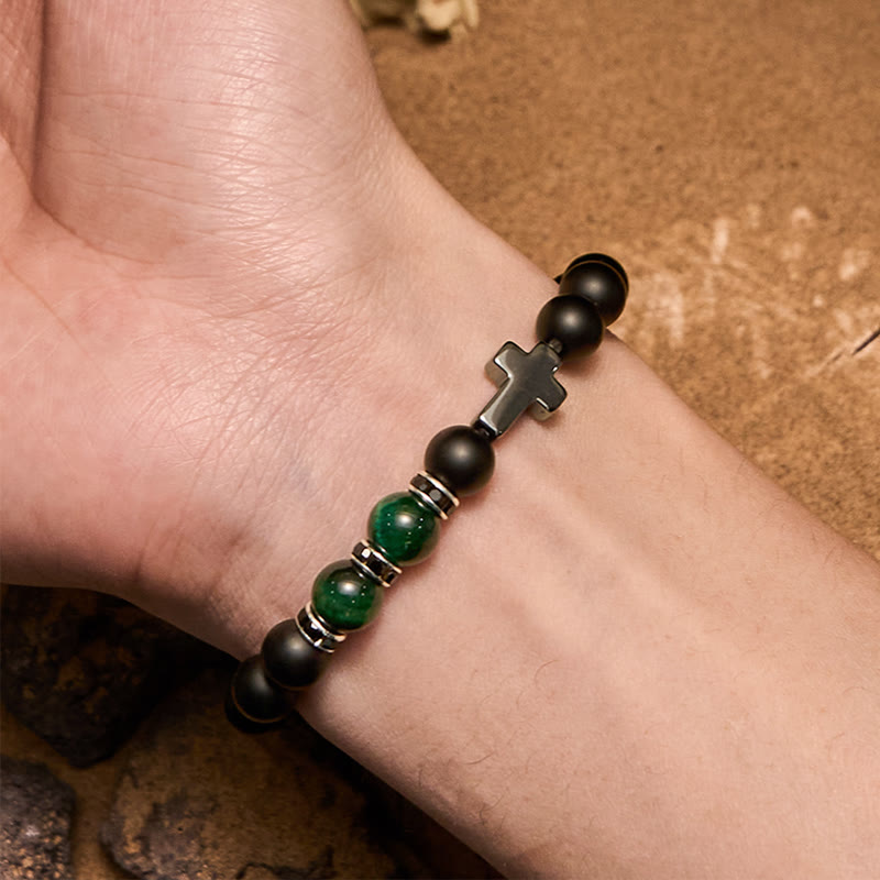 Pulsera Olivenorma de 8 mm con cuentas de hematita, obsidiana y ojo de tigre para hombre
