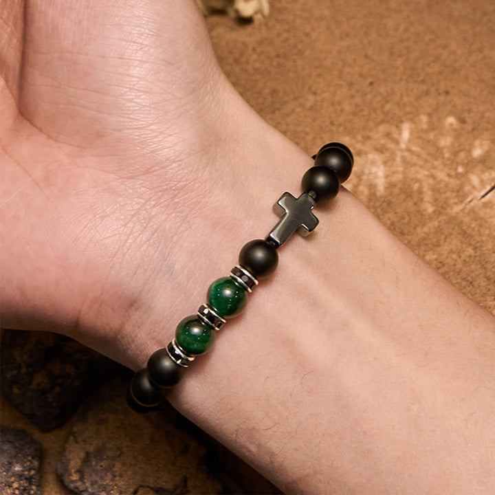 Pulsera Olivenorma de 8 mm con cuentas de hematita, obsidiana y ojo de tigre para hombre