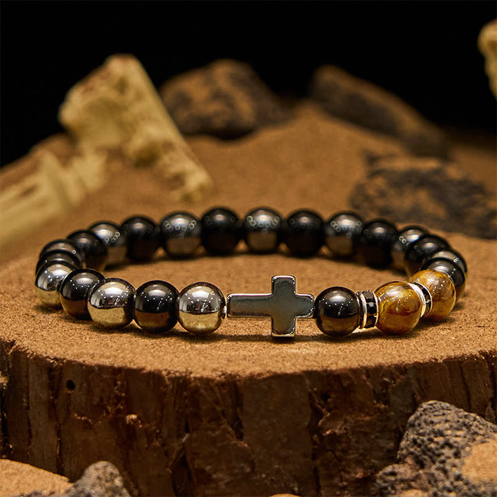 Pulsera Olivenorma de 8 mm con cuentas de hematita, obsidiana y ojo de tigre para hombre