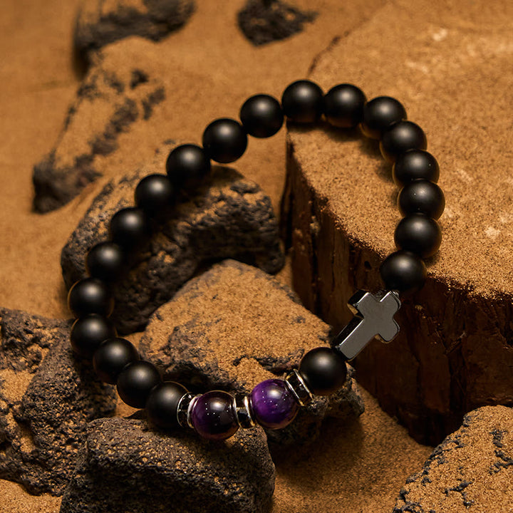 Pulsera Olivenorma de 8 mm con cuentas de hematita, obsidiana y ojo de tigre para hombre