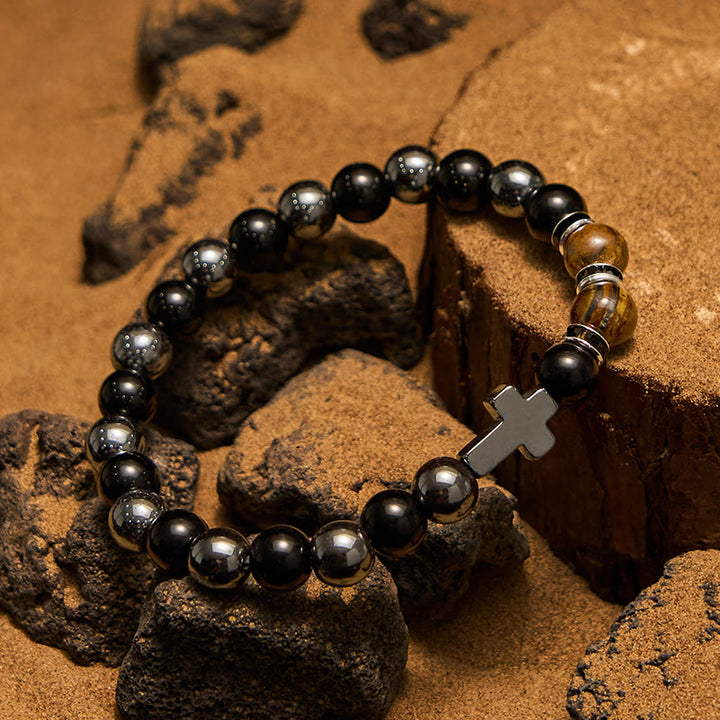 Pulsera Olivenorma de 8 mm con cuentas de hematita, obsidiana y ojo de tigre para hombre
