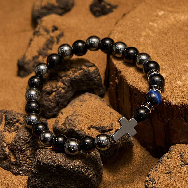 Pulsera Olivenorma de 8 mm con cuentas de hematita, obsidiana y ojo de tigre para hombre