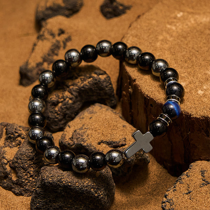 Pulsera Olivenorma de 8 mm con cuentas de hematita, obsidiana y ojo de tigre para hombre