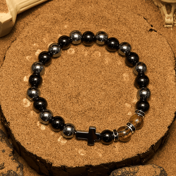 Pulsera Olivenorma de 8 mm con cuentas de hematita, obsidiana y ojo de tigre para hombre