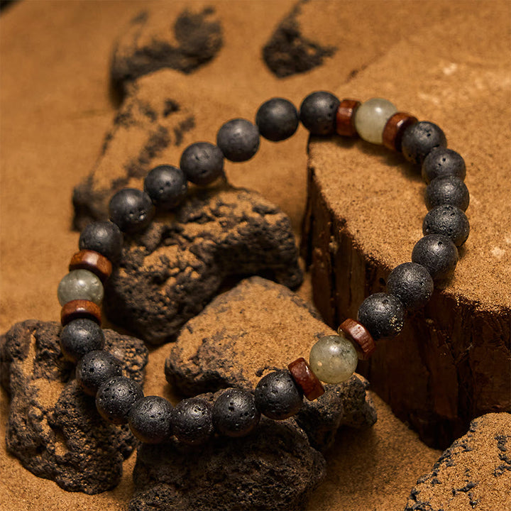 Pulsera Olivenorma de cuentas de piedra de lava, labradorita y bronzita de 8 mm