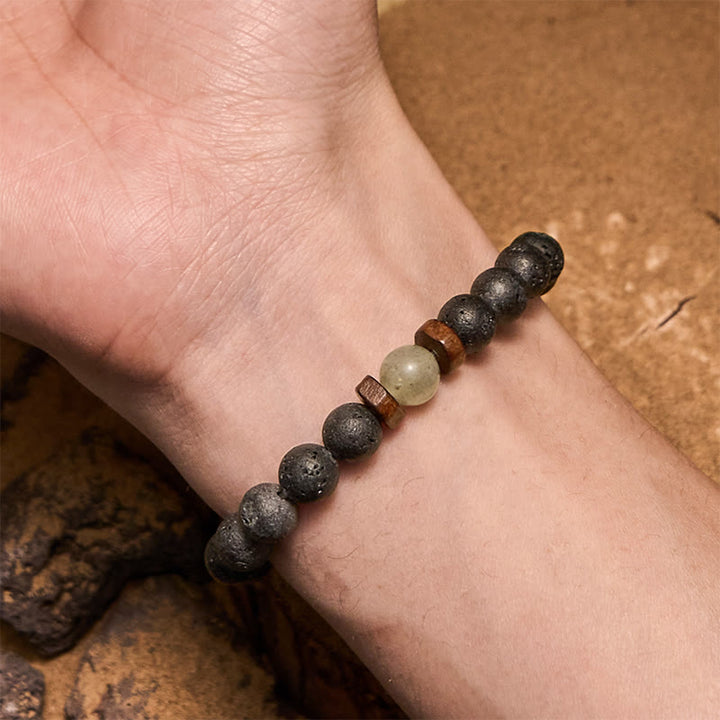 Pulsera Olivenorma de cuentas de piedra de lava, labradorita y bronzita de 8 mm