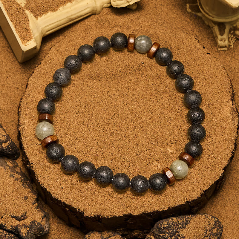 Pulsera Olivenorma de cuentas de piedra de lava, labradorita y bronzita de 8 mm