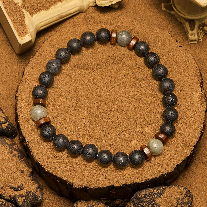 Pulsera Olivenorma de cuentas de piedra de lava, labradorita y bronzita de 8 mm