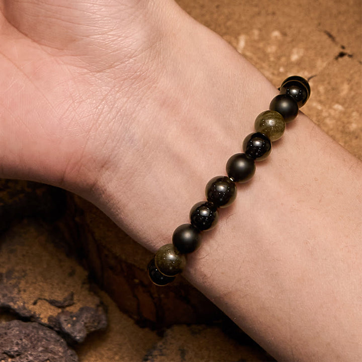 Pulsera Olivenorma para hombre con cuentas de ónix negro y obsidiana dorada