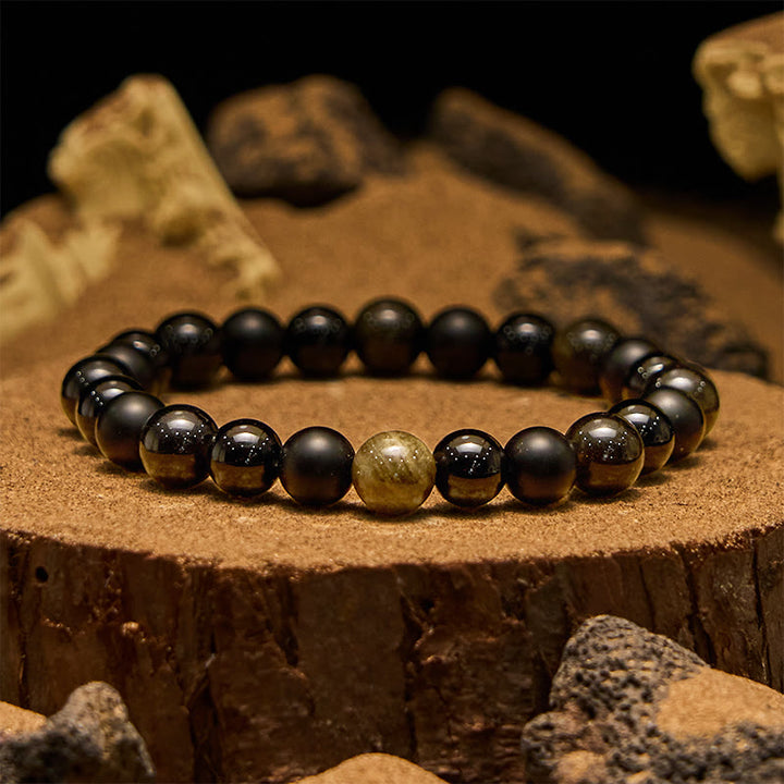 Pulsera Olivenorma para hombre con cuentas de ónix negro y obsidiana dorada