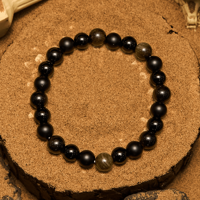 Pulsera Olivenorma para hombre con cuentas de ónix negro y obsidiana dorada